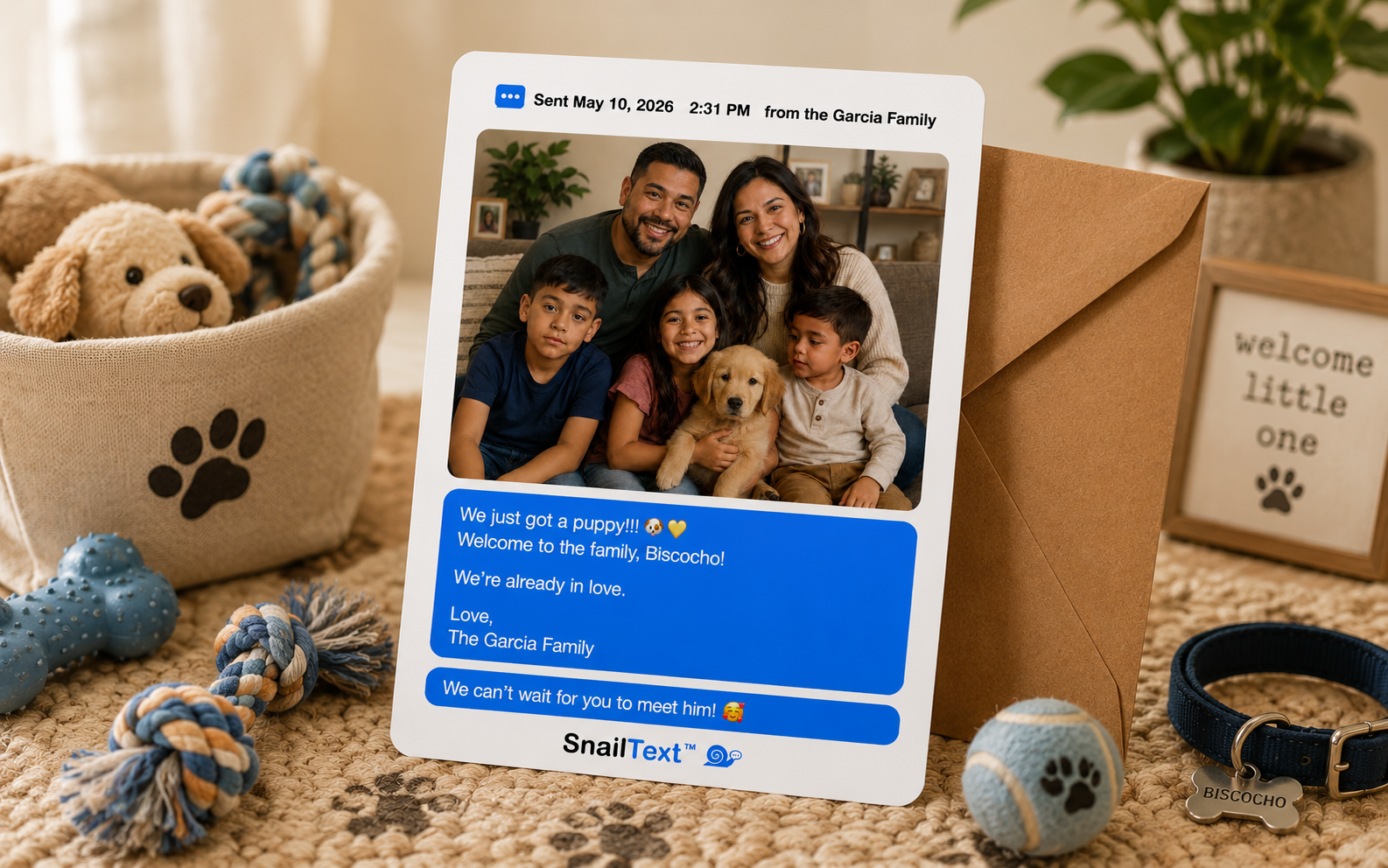 New puppy SnailText keepsake example